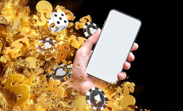 Ilustrasi seorang pengguna vip78 perempuan di Surabaya menikmati casino mobile